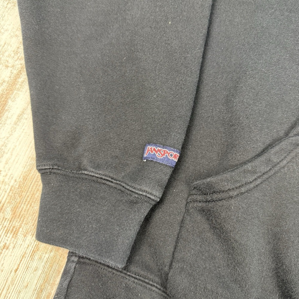 VTG Jansport Black Hoodie Embroidered Spellout Sz‎ L Blokecore - Picture 5 of 7